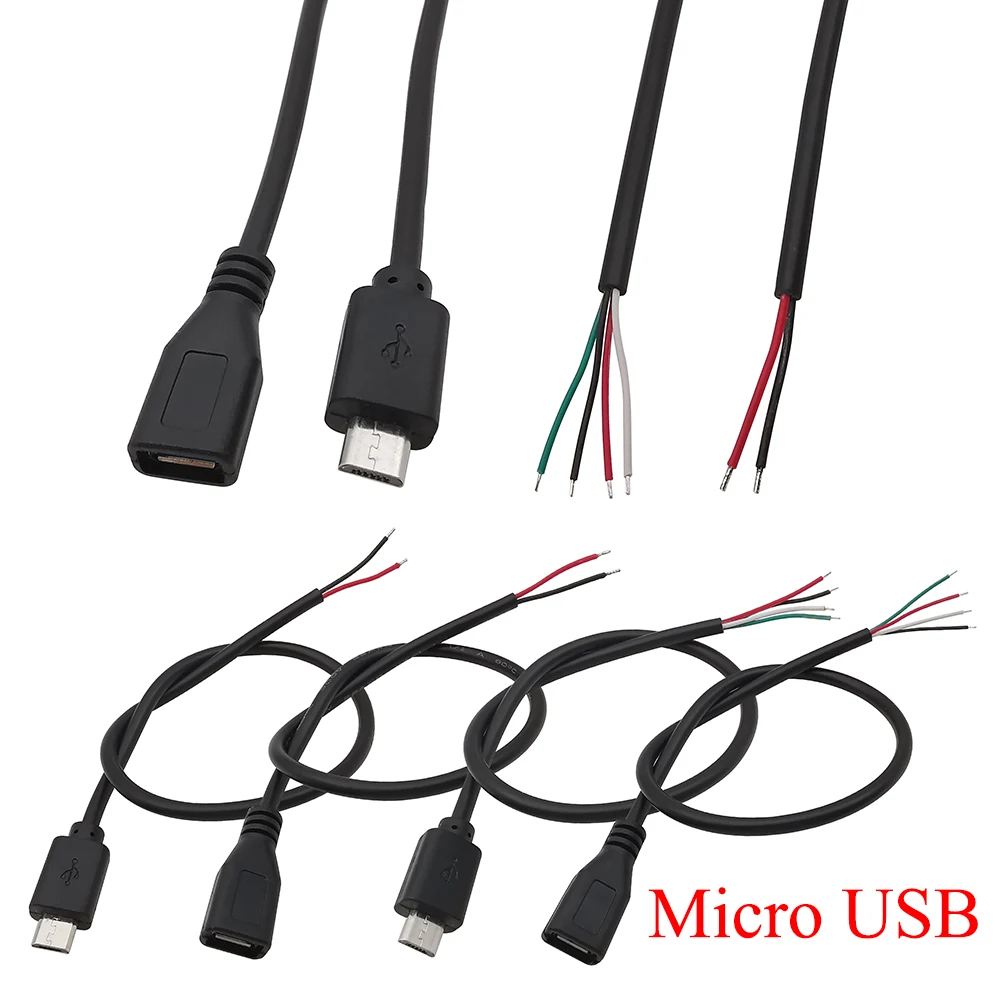 1/3/5Pcs Micro USB Male Female Plug Jack Power Supply Cable Charger Wire Connector 2Pin 4Pin Extension Cable Line DIY Repair