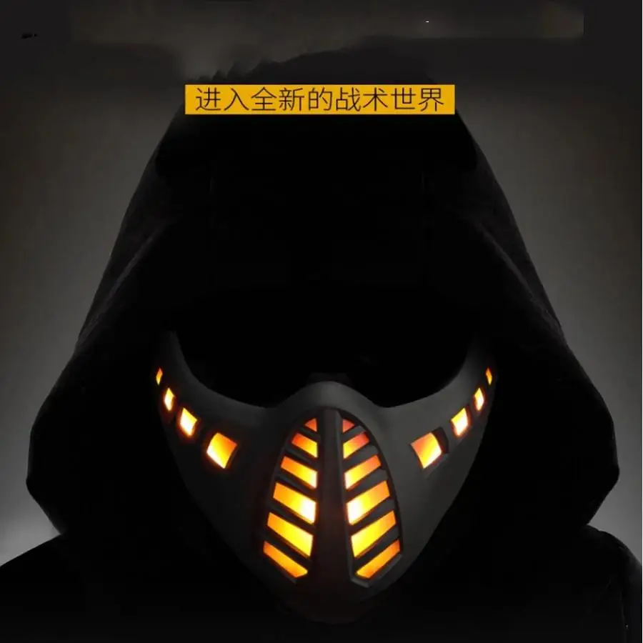 قناع إضاءة LED تكتيكي بنصف وجه للهالوين، قناع دعامة للرقص، قناع دعامة للأفلام والتلفزيون