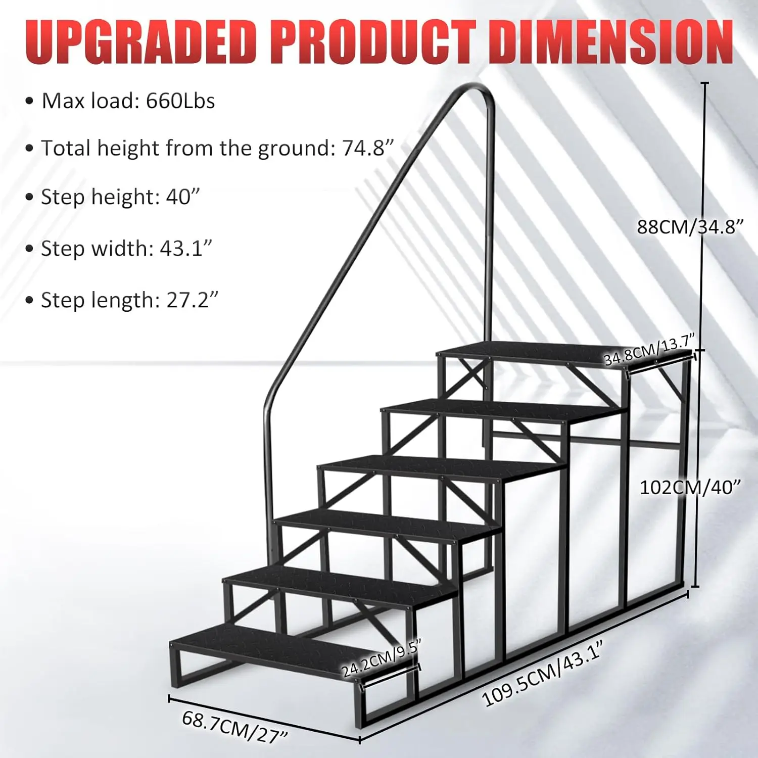 Rv Steps With Handrail｜6 Step Rv Stairs With Handrail｜Update 3.0 Outdoor Rv Ladders With Anti-Slip Pedals｜Mobile Home Stairs