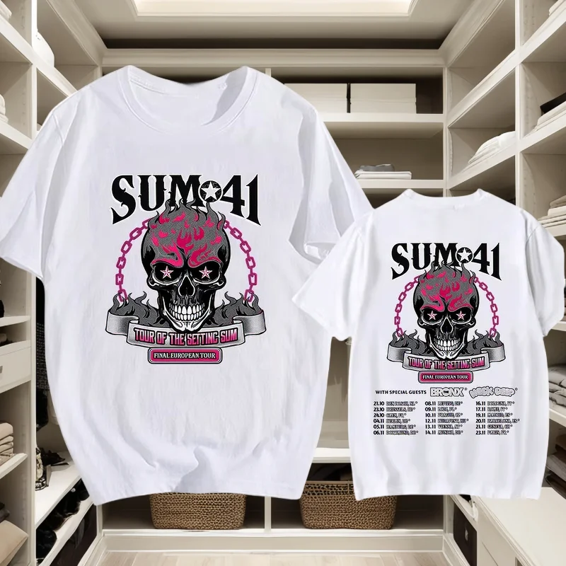 2025 مجموعة السفر Sum Sum41 تي شيرت القطن عالية الجودة تي شيرت رجالي طاقم الرقبة عادية الهيب هوب القوطية تي شيرت للجنسين الملابس