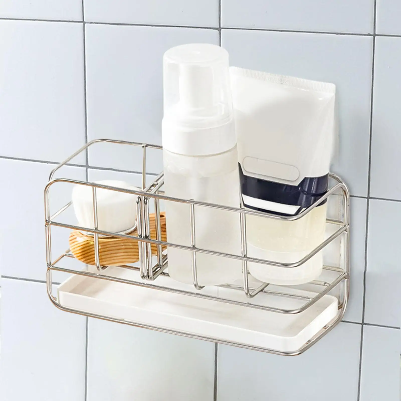 

Держатель для губки для раковины, держатель для щетки, мыльница, органайзер для хранения, нержавеющая сталь, нержавеющая сталь, без сверл, держатель для кухонной губки