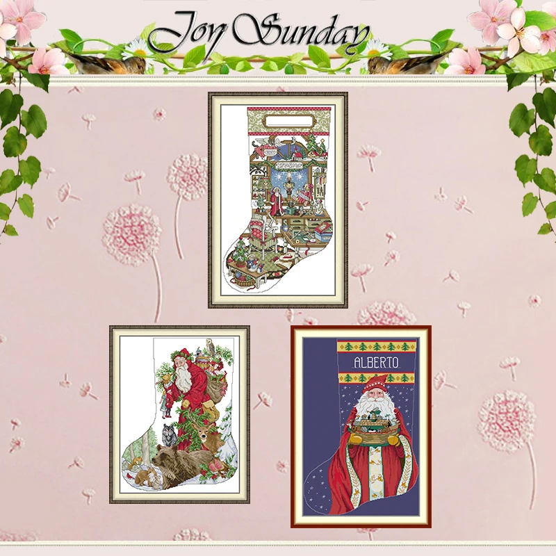 Christmas Stocking Patterns Counted Cross Stitch Set DIY 11CT 14CT 16CT HD Stamped DMC Cross-stitch Kit Embroidery Needlework