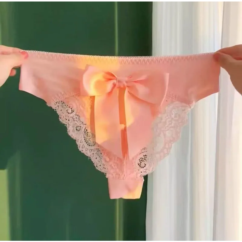 مثير سراويل داخلية نسائية من الدانتيل منخفضة الخصر الجوف خارج Bowknot سيور الحرير الجليد التنفس g-سلسلة الأحمر هدية الكريسماس الإناث الملابس الداخلية النساء سراويل