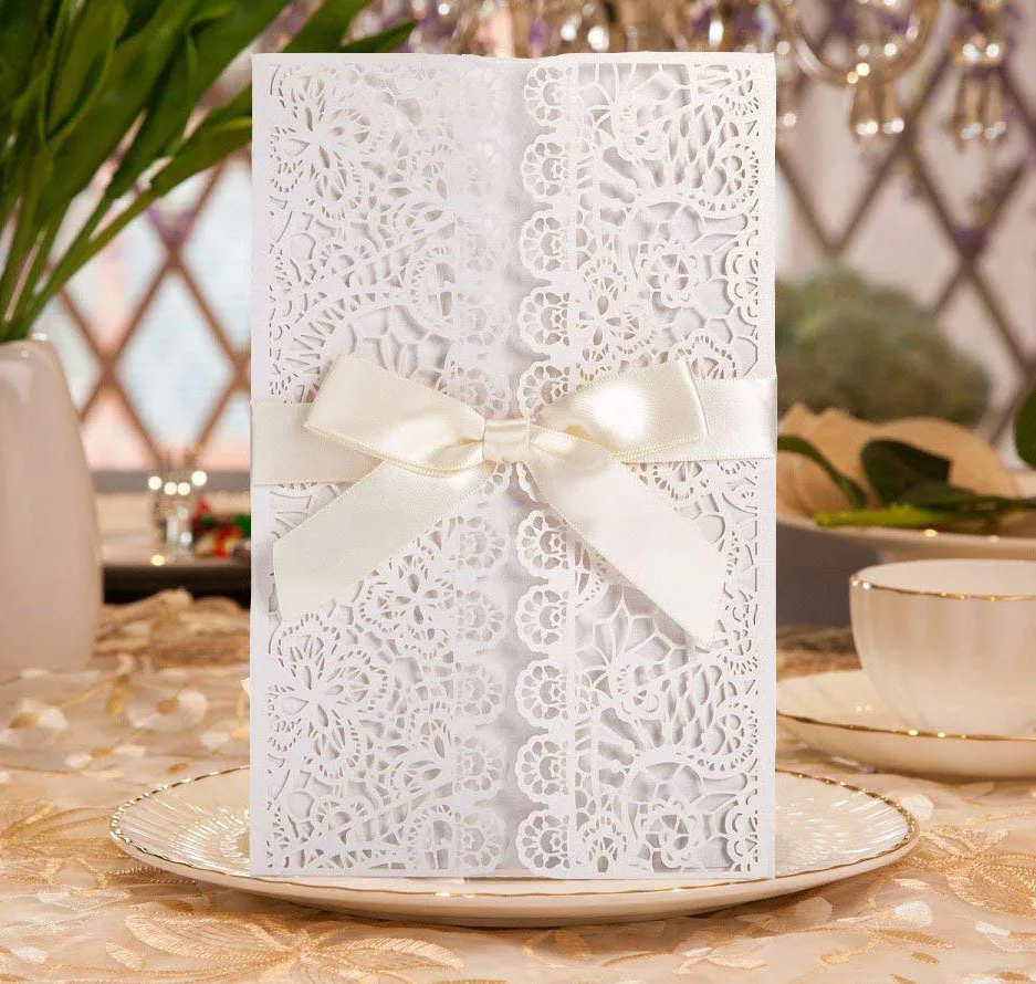 

25pcs Ribbon Wedding Invitation Letter Greeting Card Birthday Welcome Card Adult Baptism Envelope Postcard Party Decoration