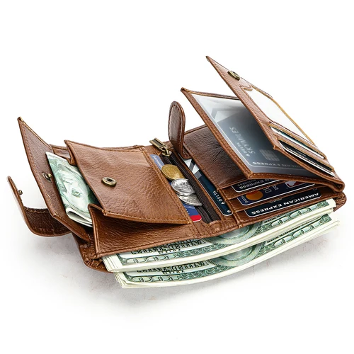 Imagen 2 del producto Cartera de cuero WESTAL, tarjetero multifunción para hombre, cartera corta con clip para dinero, capa de piel de vaca Premium para hombre