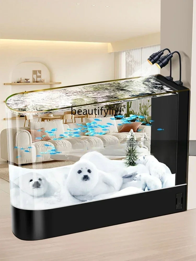 Fish Tank Super White Glass Living Room Large Subareas Screens Hot Bending Integrated Floor Aquarium