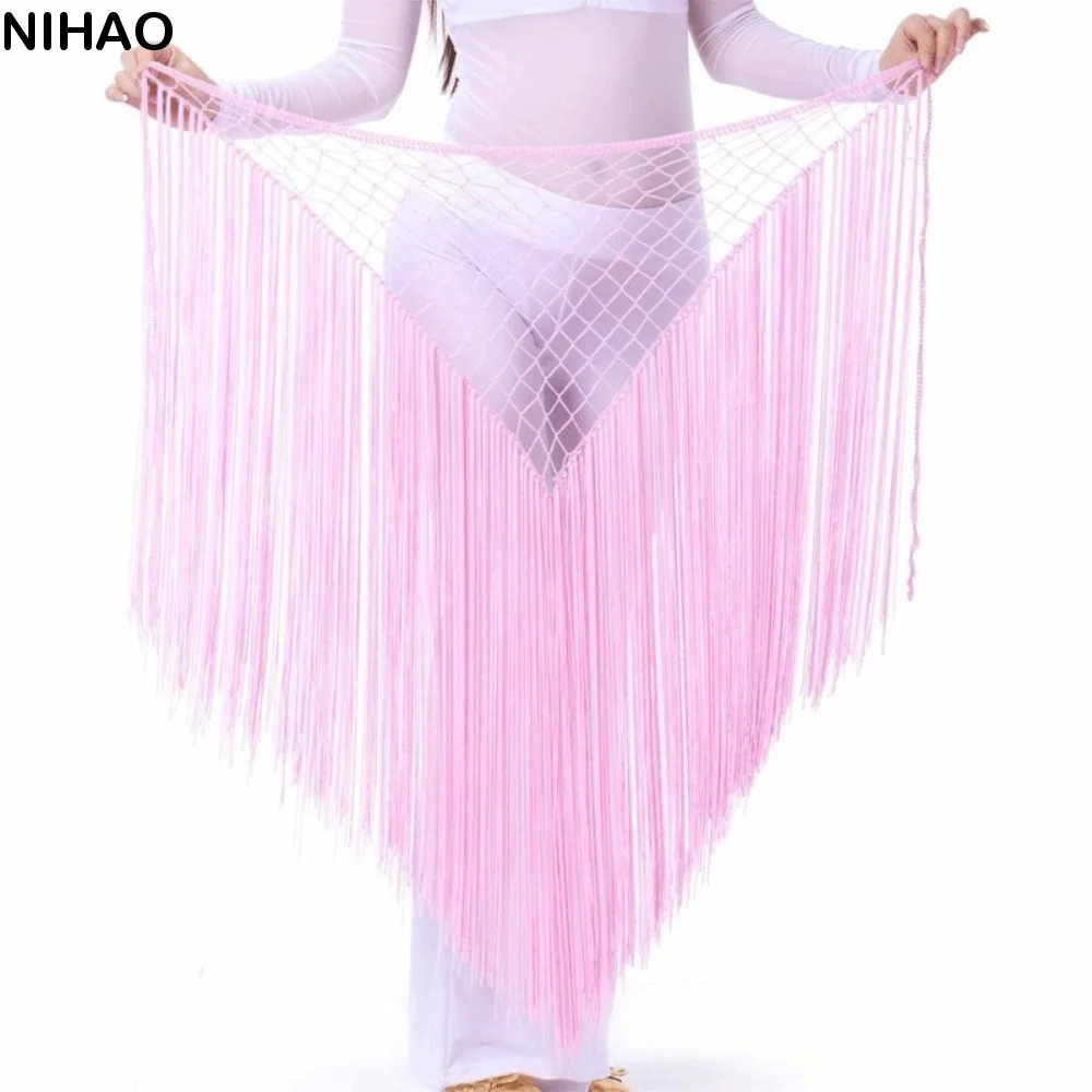 Fashion Mesh Belly Dance Waist Chain Hollow Long Tassel Dancing Waist Belt Handmade Colorful Sequin Waist Chain Stage Wearing