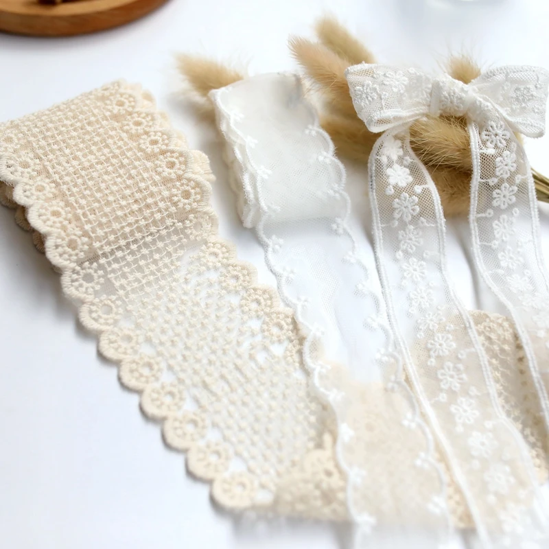 

Exquisite White Cotton Tead Embroidery Lace Knot Hair Accory Children's Hat Dr Skirt Lolita Lace Trim