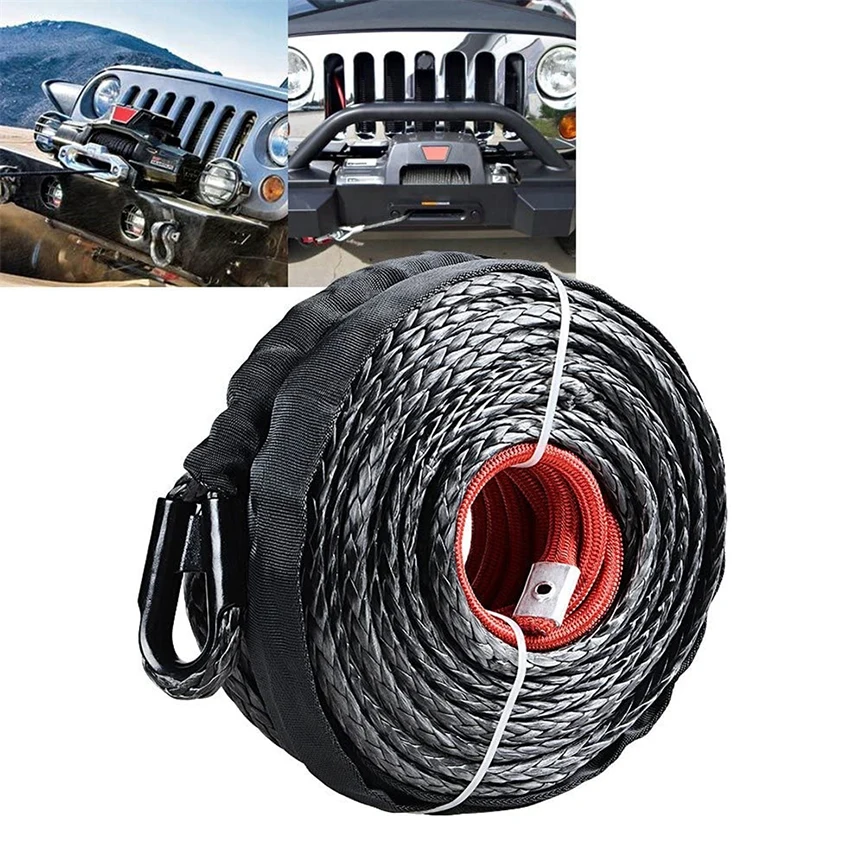 Winch Rope String Line Cable with Sheath 9.5mm Synthetic Towing Rope 29m Car Wash Maintenance String for ATV UTV Off-Road