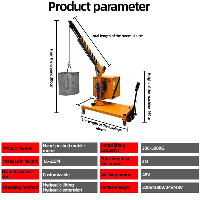 1 Ton Electric Boom Lift Crane Mobile Canilever Rotary Small Hydraulic Wire Rope Sling Metal Material 3.5M Platform