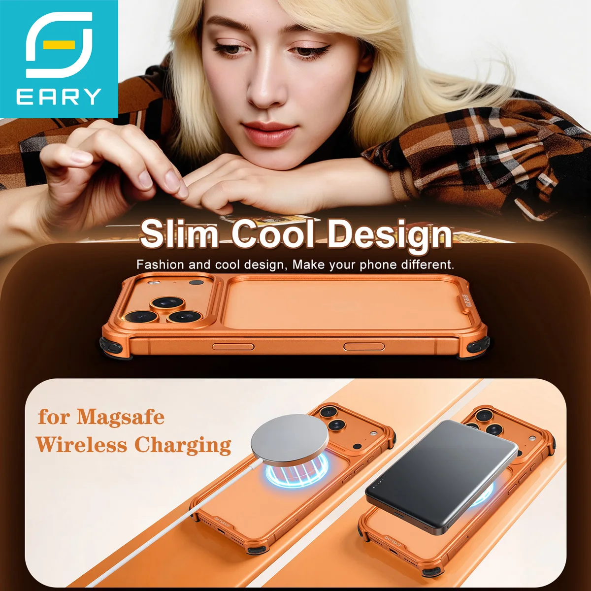 

Металлический чехол для телефона Eary для iPhone 17 Pro Max, оригинальный тонкий безрамный чехол в стиле милитари, противоударный защитный чехол от падения