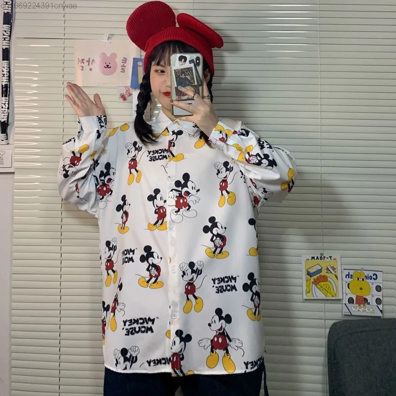 Disney Mickey Mouse New Print Korean Style Long Sleeved Shirt Fashion 2000s Youthful Woman Clothes Hip Hop Y 2k Emo Blouse Girls