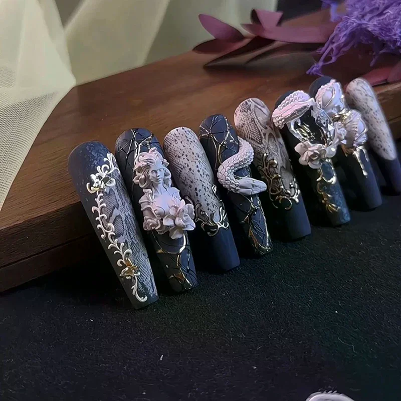 1 Pcs 3D Snake Girl Nail Silicone Carving Mold Snake DIY Nail Decoration Art Nail Beauty Charm Silicone Nail Mold Nails Products