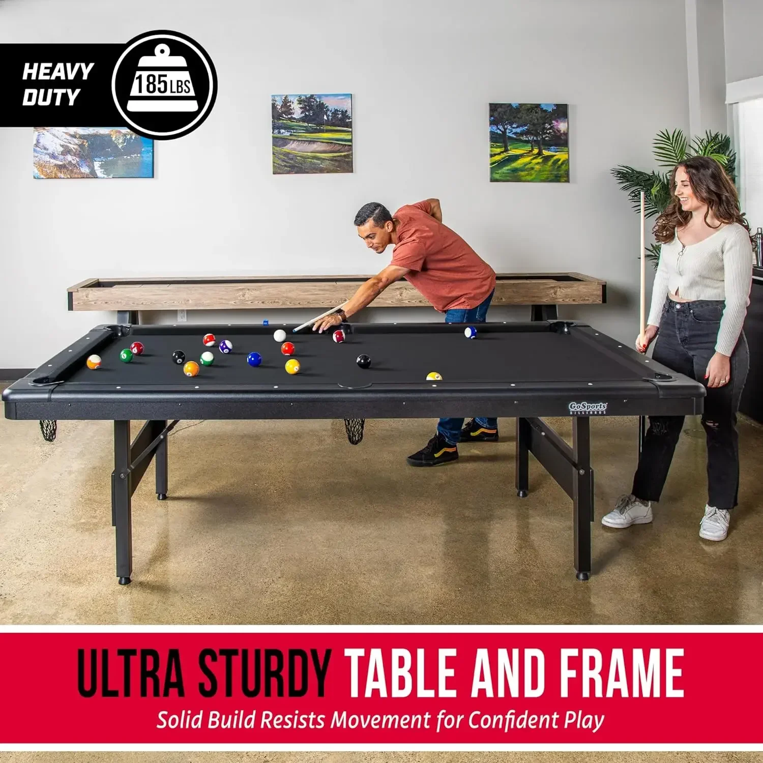 8 ft Billiards Table - Portable Pool Table - includes Full Set of Balls, 2 Cue Sticks, Chalk and Felt Brush