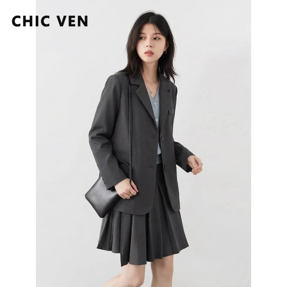 CHIC VEN Fashion Women Blazers Solid Single-breasted Casual New Back Slit Design Office Ladies Suit Jacket Spring Summer 2026