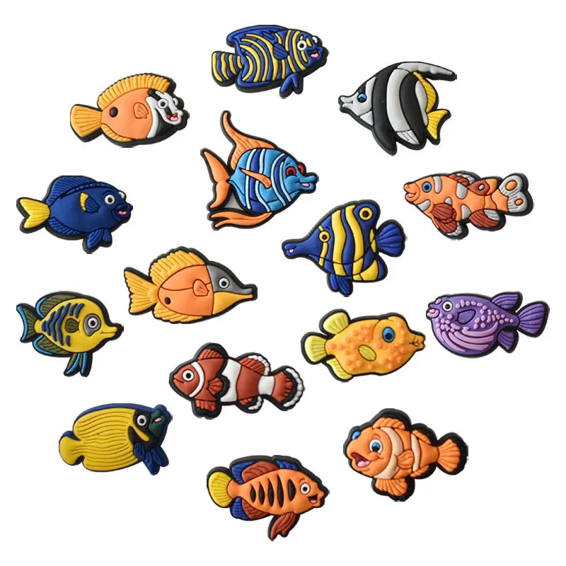 Ocean Gold Fish Shoe Charms for Crocs Decoration Jeans Women Clogs Buckle Kids Favors Pins Men Badges Boy Girl Shoes Accessories