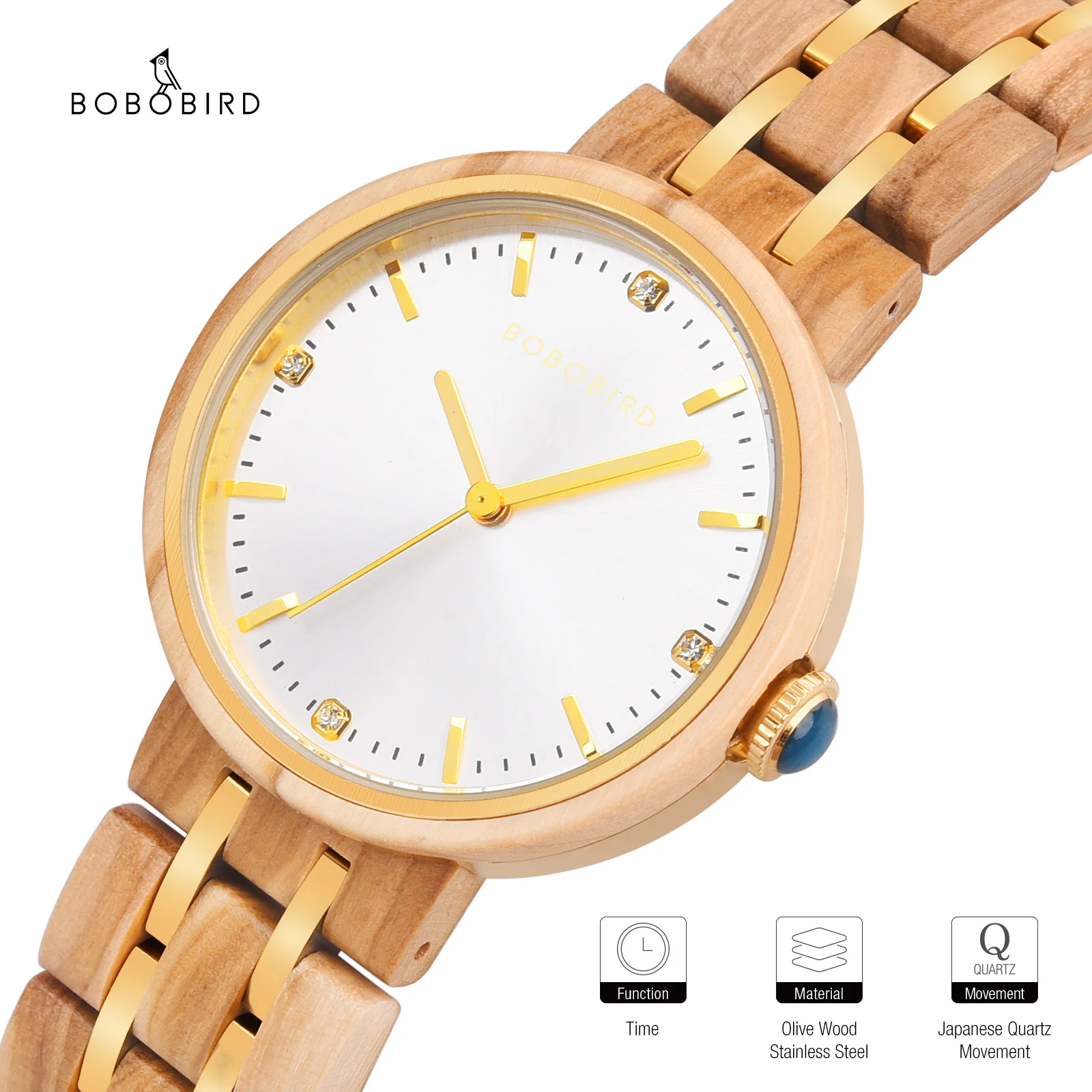 BOBO BIRD Wooden Ladies Quartz Watch for Women Fashion Casual relogio feminino Clock Gift Birthday Montre Femme Olive Wood