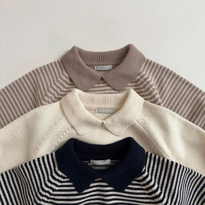 2024 musim gugur baru anak-anak Sweater anak perempuan kerah serbaguna kaus rajutan anak laki-laki kasual bergaris Pullover rajut anak-anak Polo Shirt