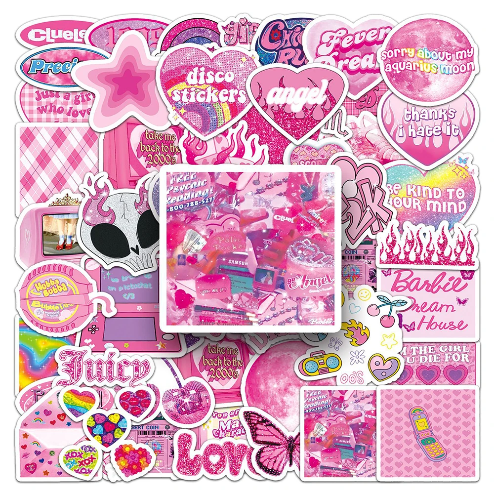 10/30/50pcs Aesthetic INS Pink Y2K Decoration Stickers Graffiti Decal Toy DIY Kid Luggage Diary Car Cute Vinyl Sticker Wholesale