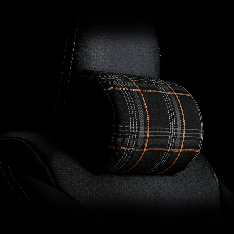 PVC with Tartan Fabric Car Headrest Neck Rest Waist Pillow Seat Supports Tartan FabricInterior Accessories