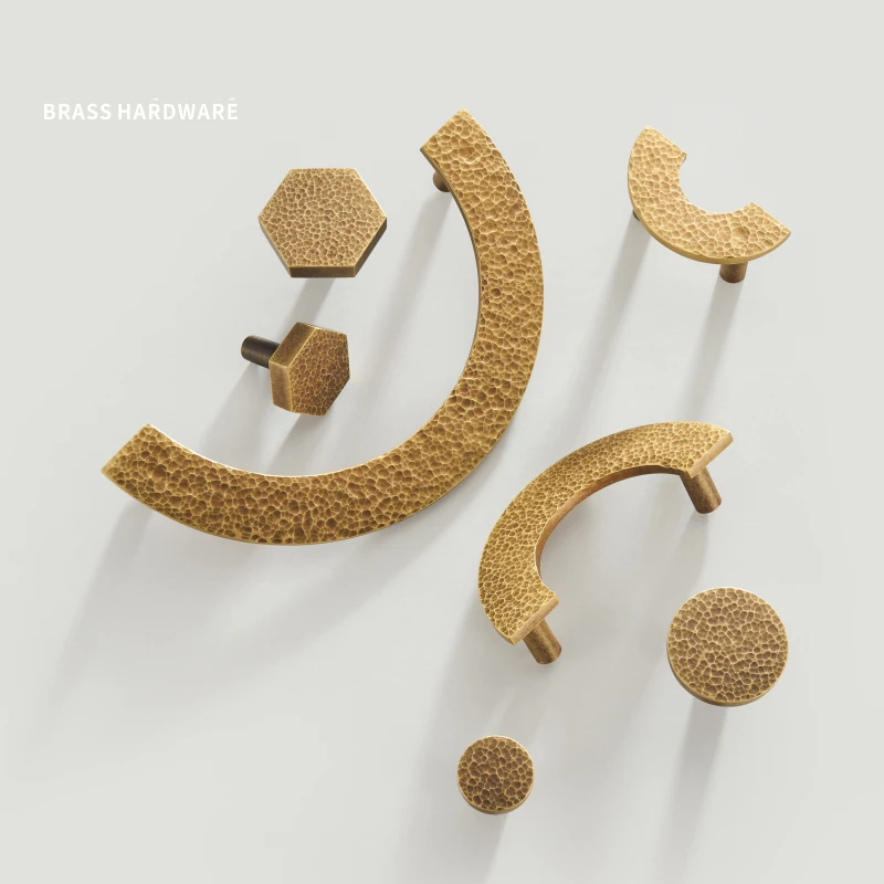 Beicai Brass Furniture Handles Modern Hammered Round Hexagon Pulls Wardrobe Dresser Cupboard Cabinet Drawer Wine Bar Knobs