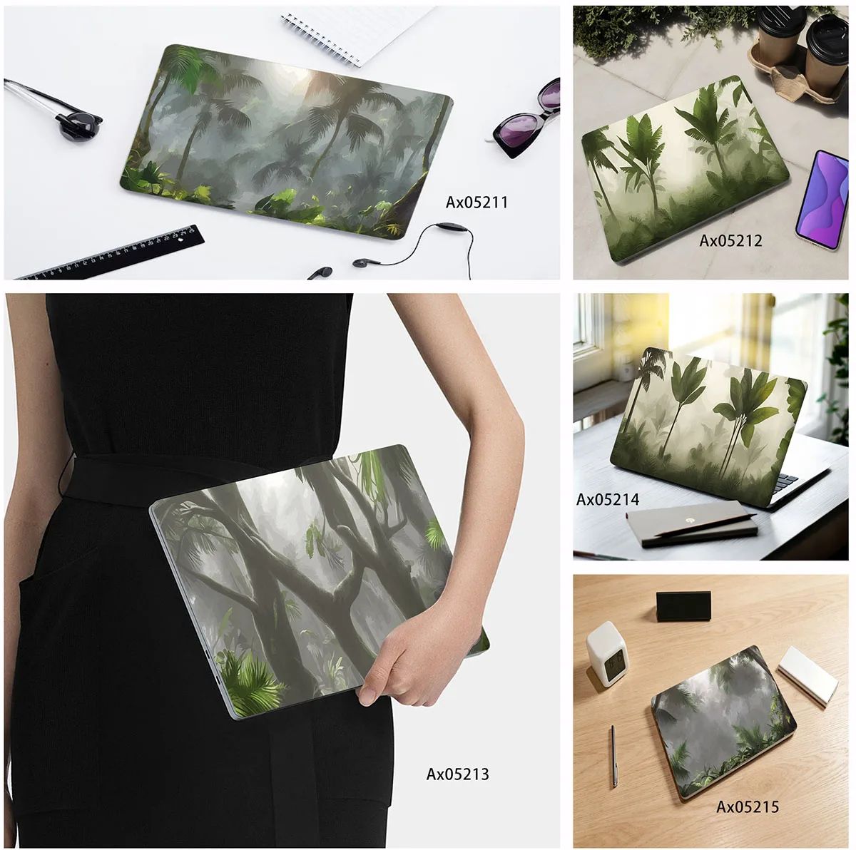 Misty Tropical Palm Jungle Laptop Skin Stickers Anti Scratch Waterproof Resizable 15.07*10.82 Inch All Notebook Universal Fit
