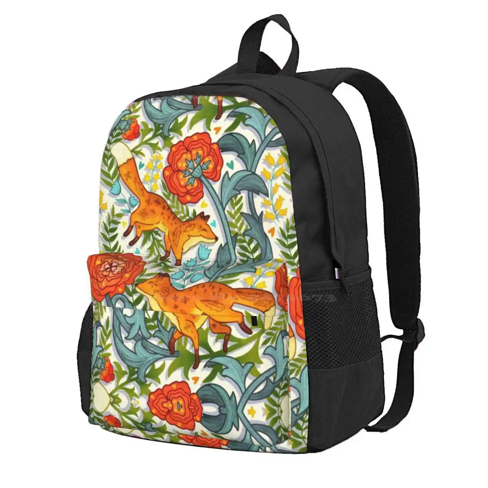 Art Nouveau Foxes Hot Sale Schoolbag Backpack Fashion Bags Bight Colorful Repeat Pattern Fox Pattern Floral Pattern Patterns