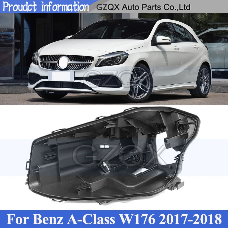 

CAPQX For Benz A-Class W176 2017-2018 Front Headlight Base Cover Head Light Back Lid Black House Headlamp Rear Shell