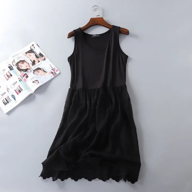 Women Summer Dresses Casual Japanese Style Cute Mori Girl Mesh Lace Stitchcing Spaghetti Strap Dress Modal Sundress Jurk Dames