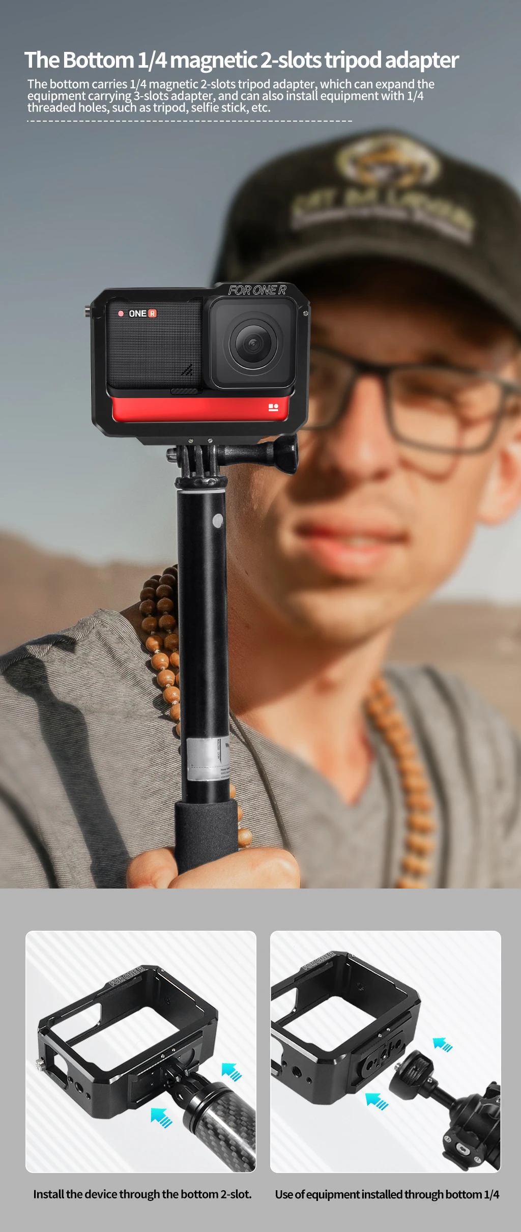 Aluminium-Schutzkäfig Rig 1/4 magnetischer Stativadapter Kaltschuhhalterung für Insta360 One R / RS Action-Kamera, erweiterter Rahmen – Detail 31