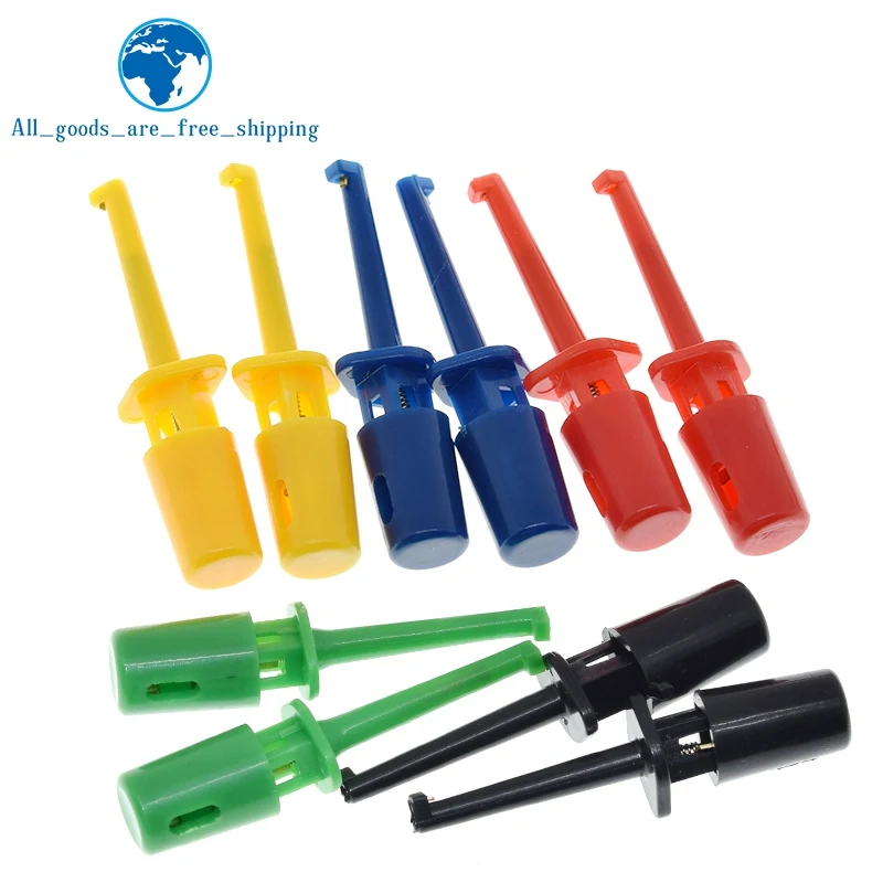 TZT 10Pcs Mini Single Test Hook Clip Test Probe for Electronic Testing IC Grabber Small Size Round Crocodile Clip Hook Test Clip