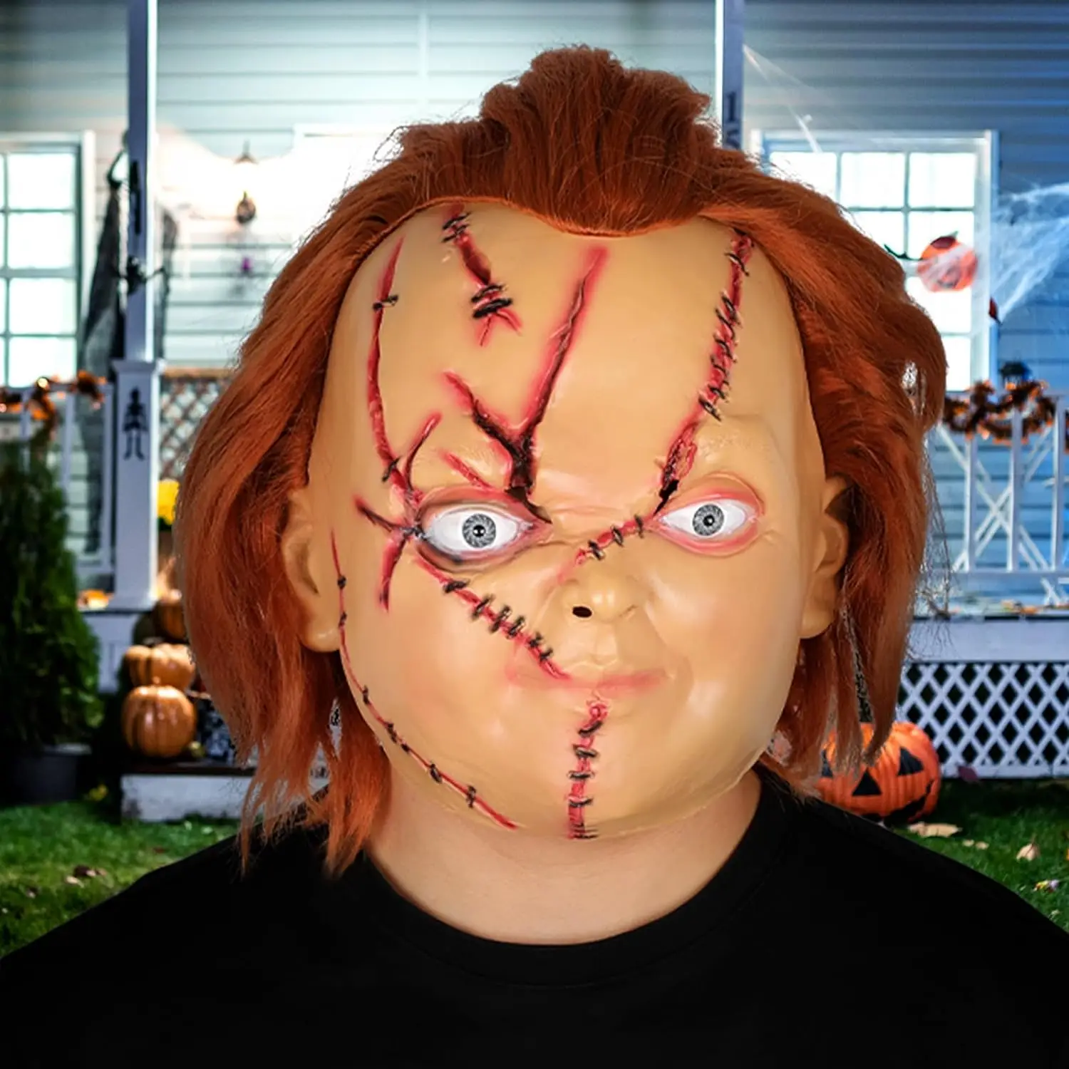 Chucky Mask is a creepy all head latex mask with hair, realistic role-playing mask, Halloween killing mask for adults and childr