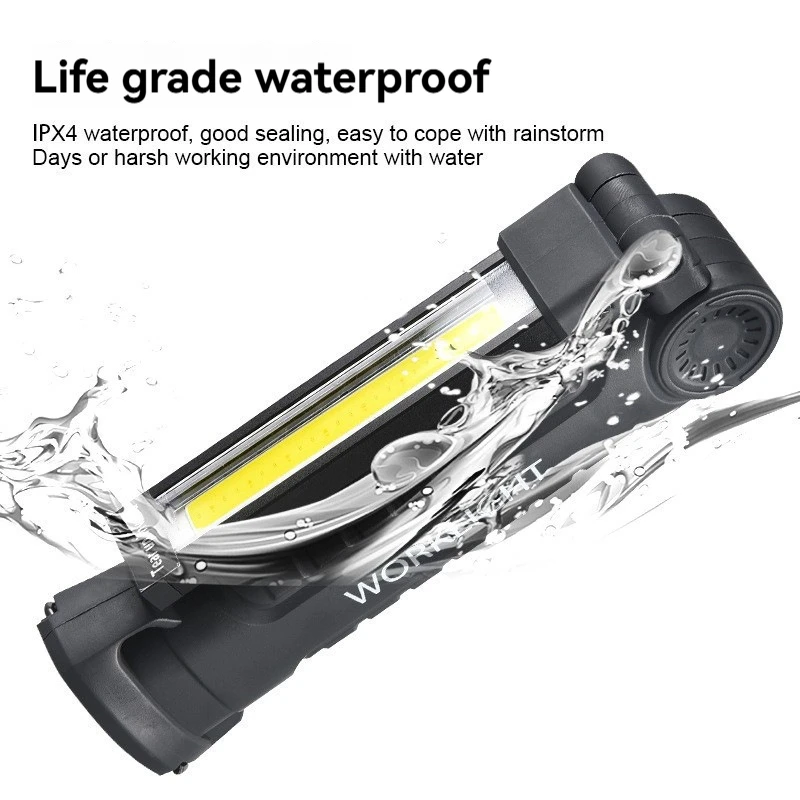 Rechargeable Camping LED Flashlight Work Light with Magnet and Hook IP64 Waterproof 5 Lighting Modes Suitable for Night Work