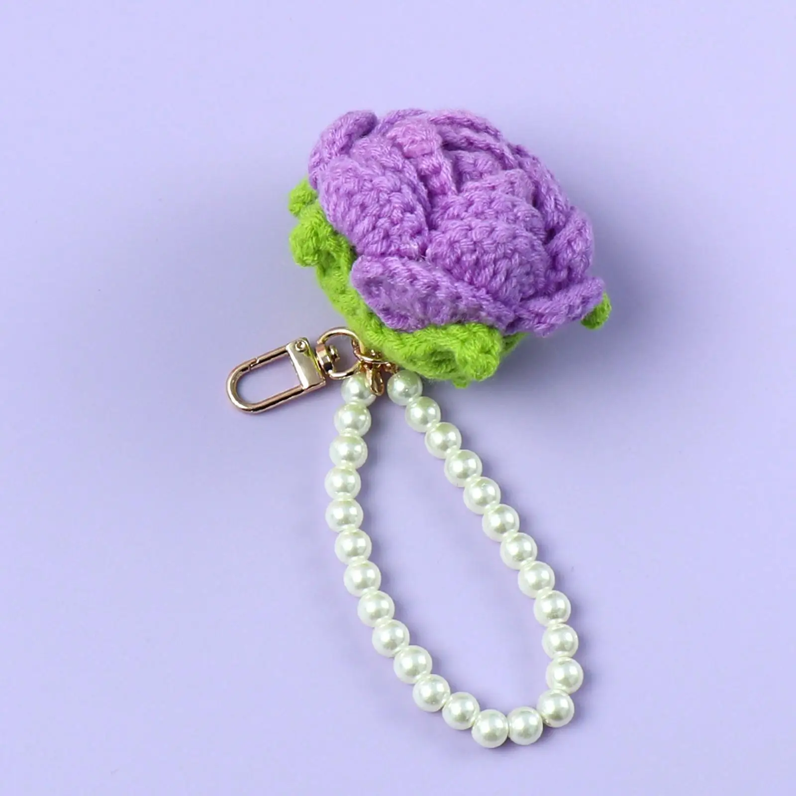 Red Rose Key Chain Pendant Handwoven Wool Stuffed Flower Keyring Plushies Keychains Bag Charm for Mother's Day and Valentine