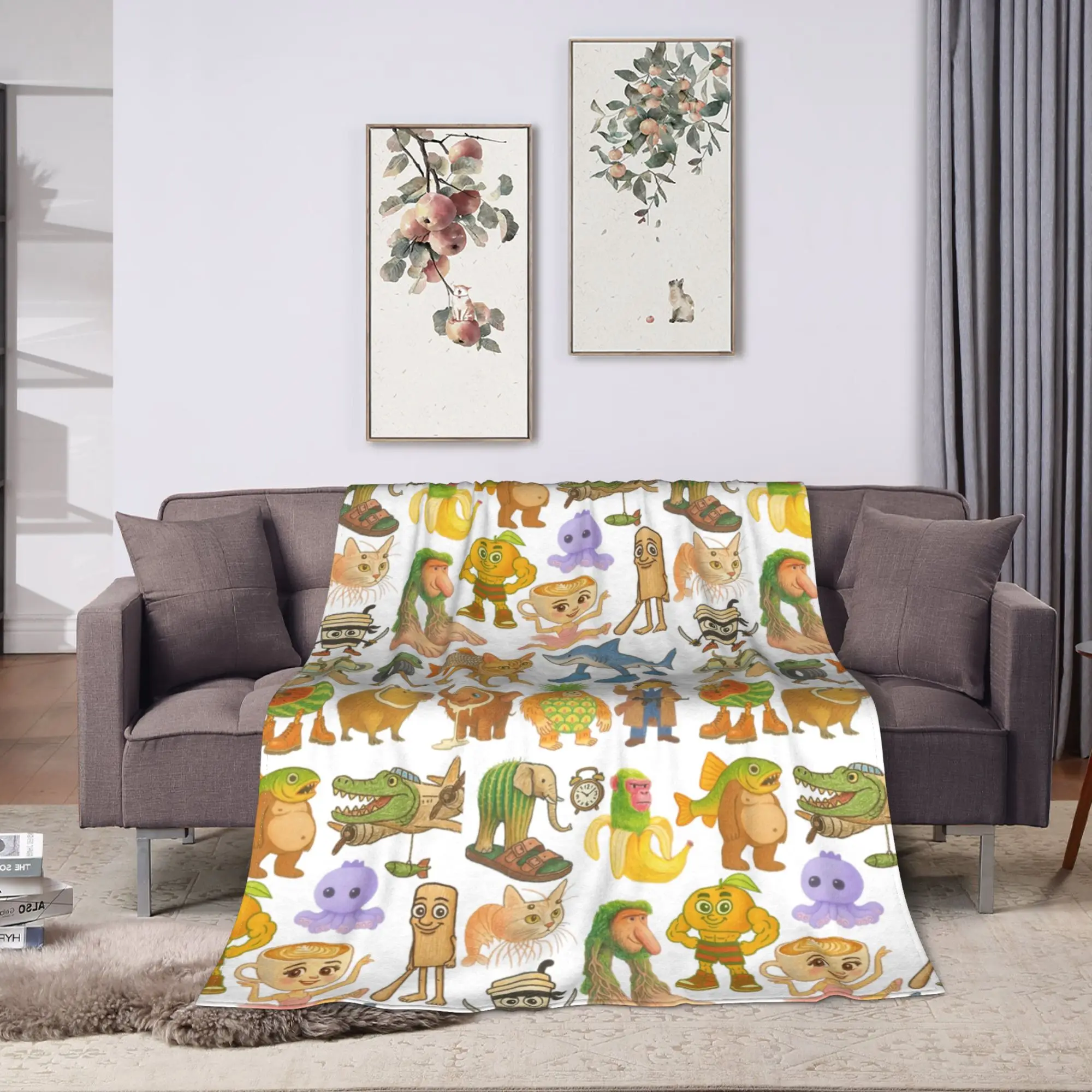 Italian Brainrot Meme Type Collection Crayon Blanket Flannel Spring Autumn Soft Throw Blankets for Bedding Couch Bedspreads
