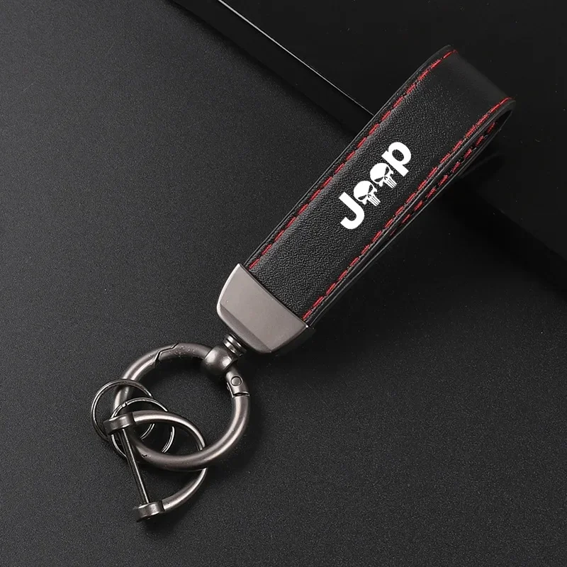 

High-End Genuine Leather Jeep Car Keychain Key Ring Pendant for Renegade Wrangler JK JL Grand Cherokee Compass Auto Accessories
