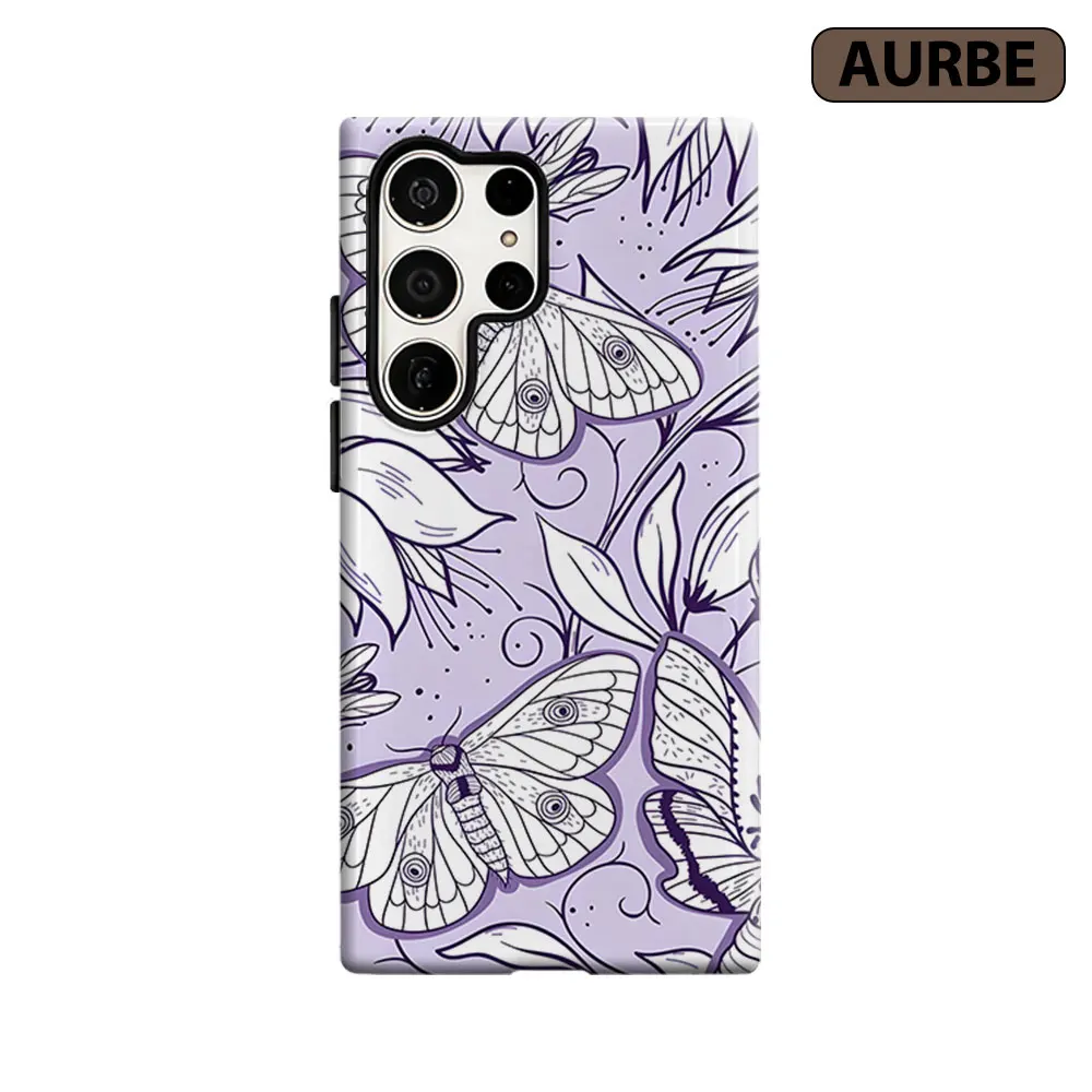 Moth Floral Sketch Phone Case For Samsung Galaxy S26 S25 S24 S23 Ultra Plus HD Hard Double Layer Film Cover