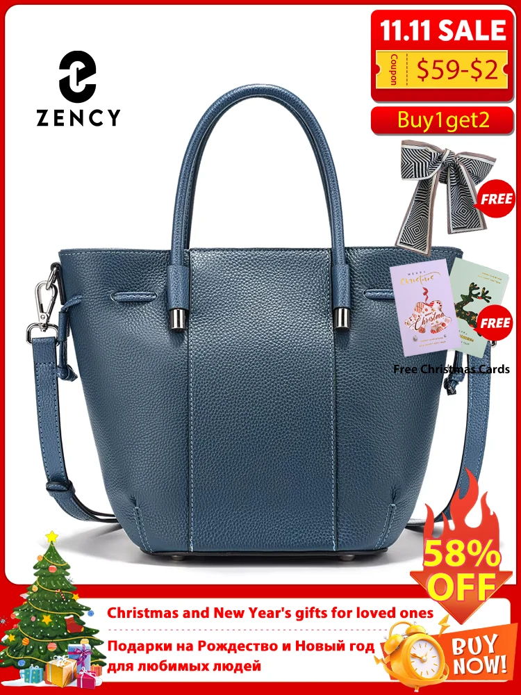 

Zency Women's Genuine Leather Bag Designer Drawstring Shoulder Large Capacity Shopper Bucket Bag Cross body 2025 Winter Handbag