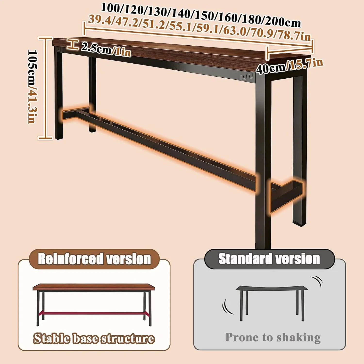 Narrow Bar Table Long Rectangular Counter Height For Small Spaces, Customized