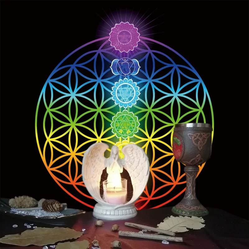 Rainbow Flower of Life Gradient Geometry Tarot Card Mat Altar Cloth Witchcraft and Tarot Ceremony Tablecloth Meditation Mat