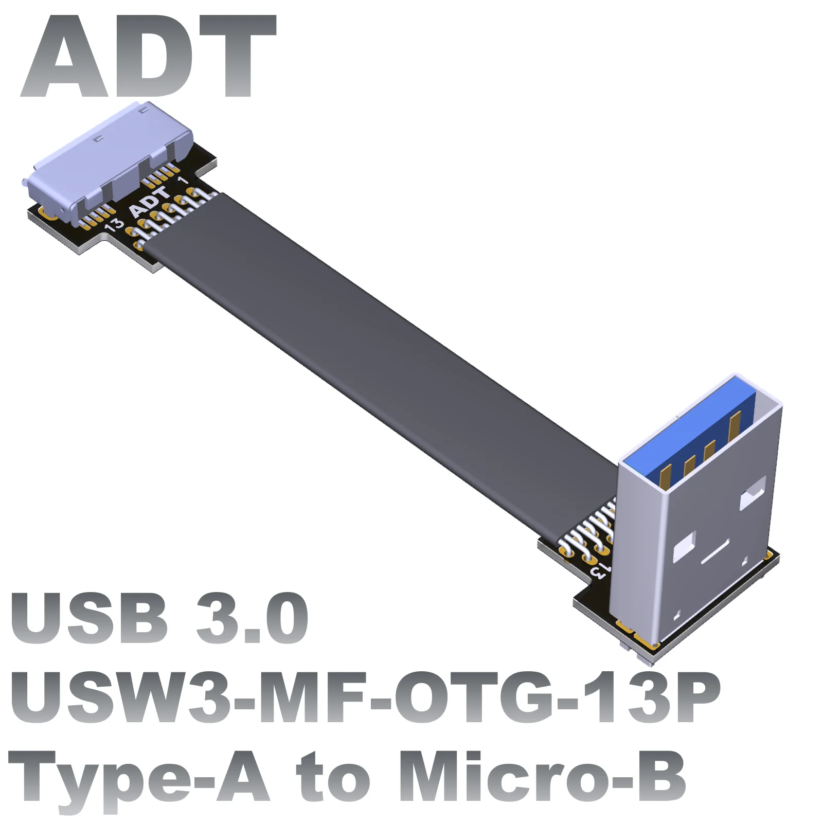 

USB 3.0 A Male To Micro-B Female Cable USB-A Micro-B OTG Flat FPV Power Video Data Ribbon Cable OTG Fold 90 Up Down Angled Cord