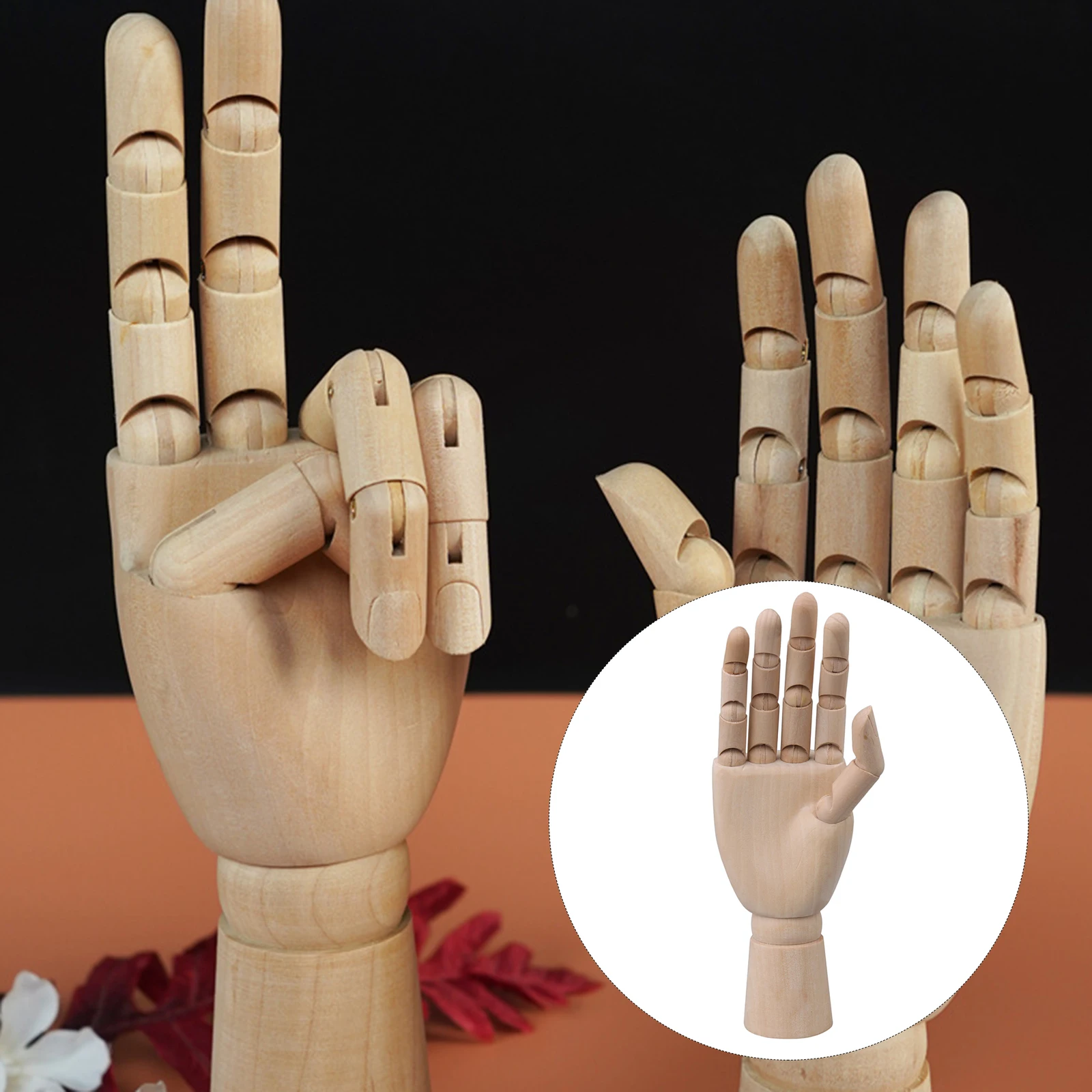 8pcs Wooden hand model Right Hand 8 Inches Unique Wooden Style