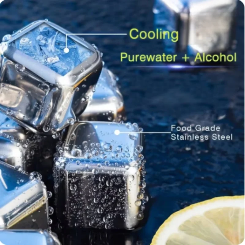4/8PCS Reusable Whiskey Stones Stainless Steel Ice Cubes Quick-Freeze Wine Cooler Food Grade Metal Pellets Beer Cooler Bar Tool