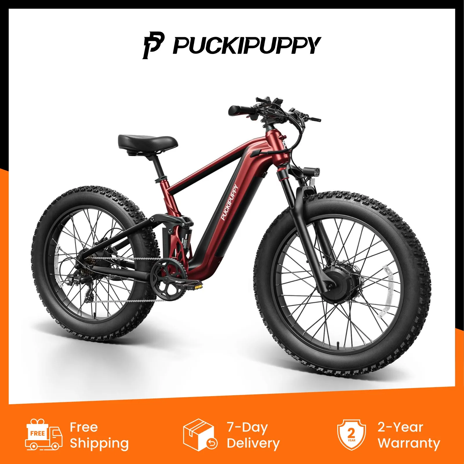 

PUCKIPUPPY Dual Motor Electric Bike for Adults 1600W 48V 20AH Battery with Torque Sensor Full Suspension 26" Fat Tire E Bike