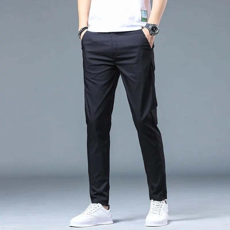 2024 Spring/Summer Thin Men\'s Casual Pants Men\'s Wear Ice Silk Pants Men\'s Trendy Korean Slim Fit Straight Leg Pants