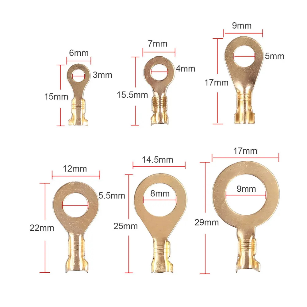 Assorted 150pcs Copper Ring Cable Lugs Brass Connectors for M3 M5 M6 M8 M10 Wire Terminals with Convenience Box