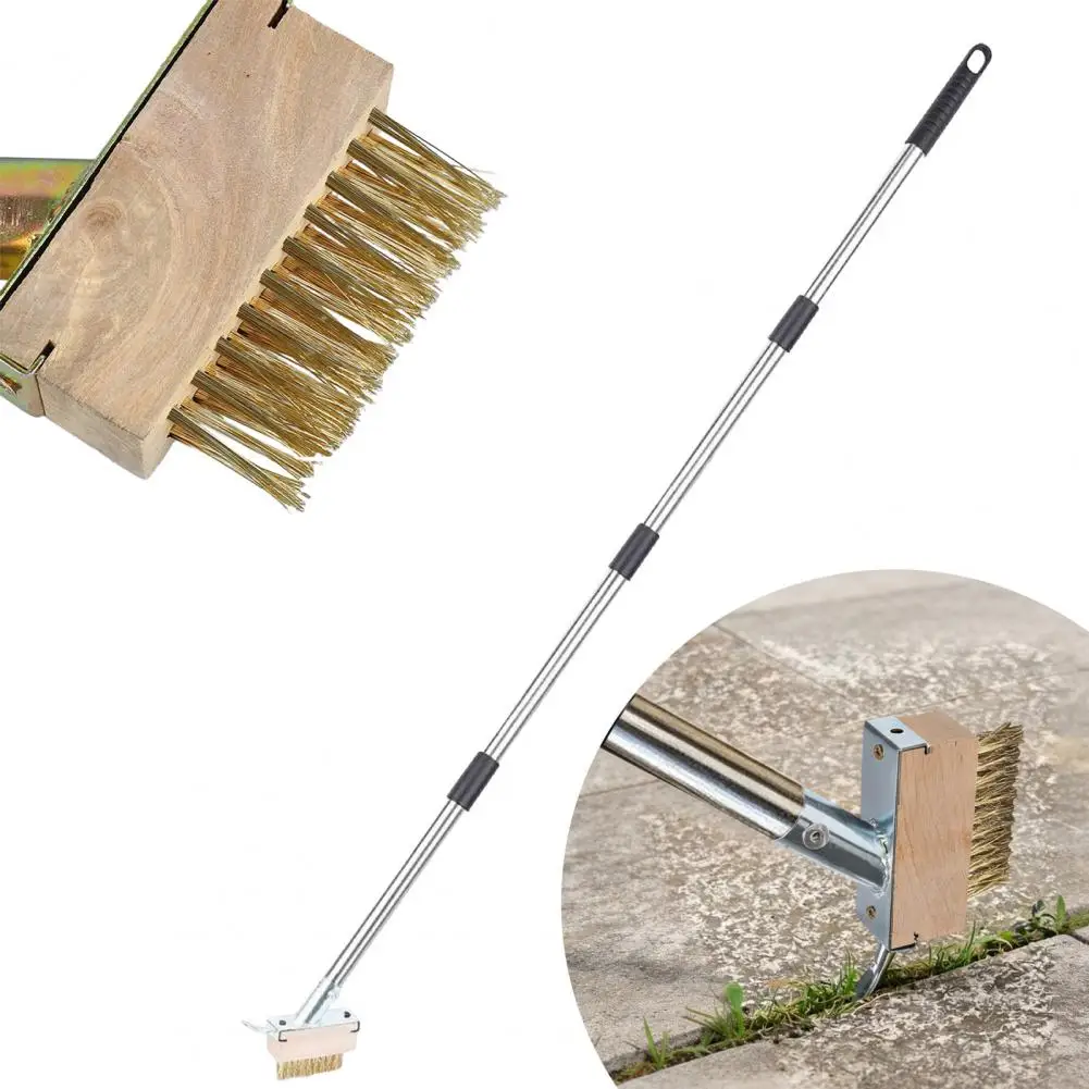 Weed Eater Crack Cleaner Manual Crevice Weeding Tool with Stainless Steel Handle Adjustable Height Moss Remover Brush