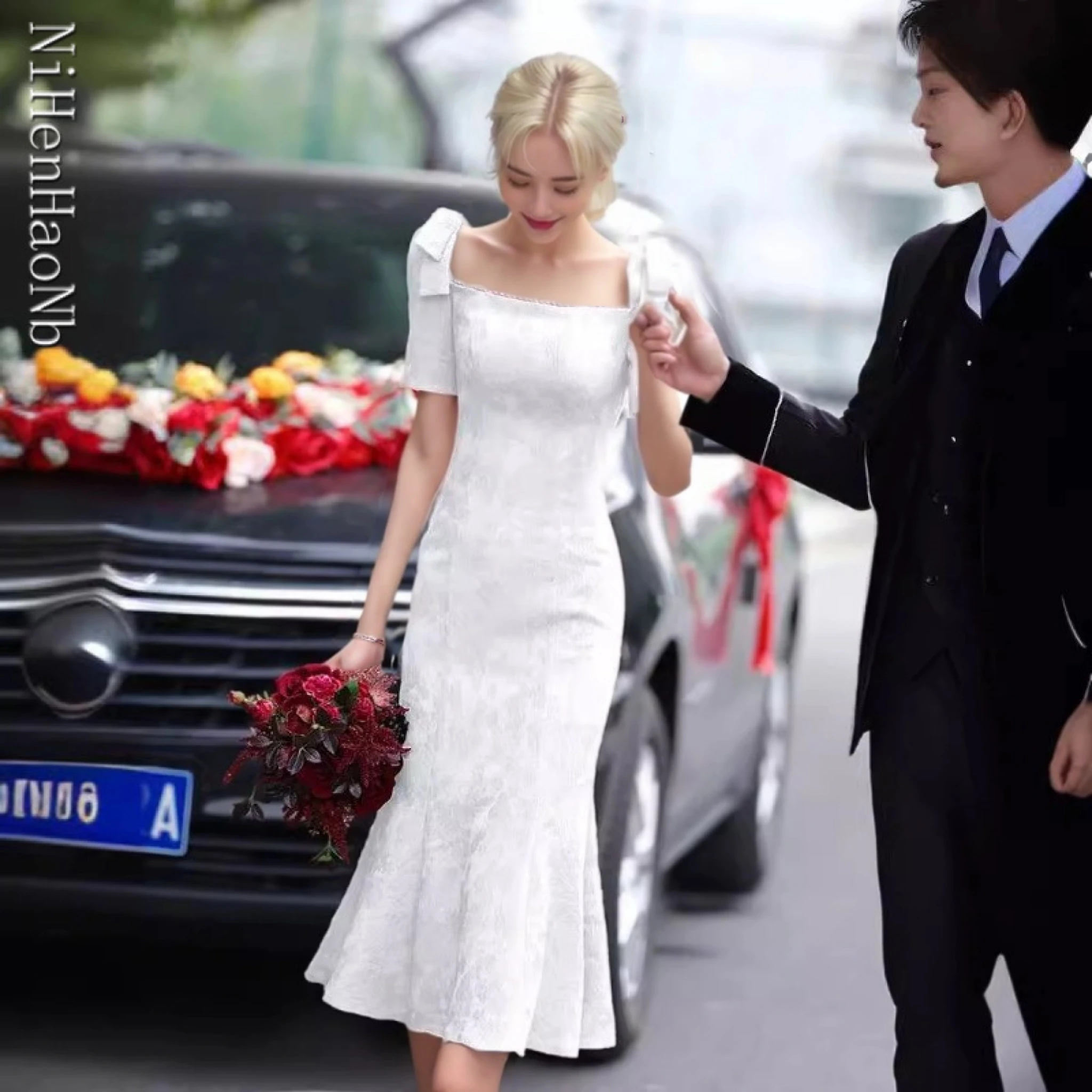 

Elegant Evening Dress Women Sexy Fashion Backless Short Sleeve Engagement Dress Female Luxury Dress