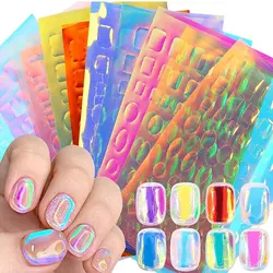 11pcs Aurora Foil Nail Stickers 3D Laser Glass Paper Nail Art Decals 9*14cm Iridescent Cellophane Holographic Film Nail Decora $