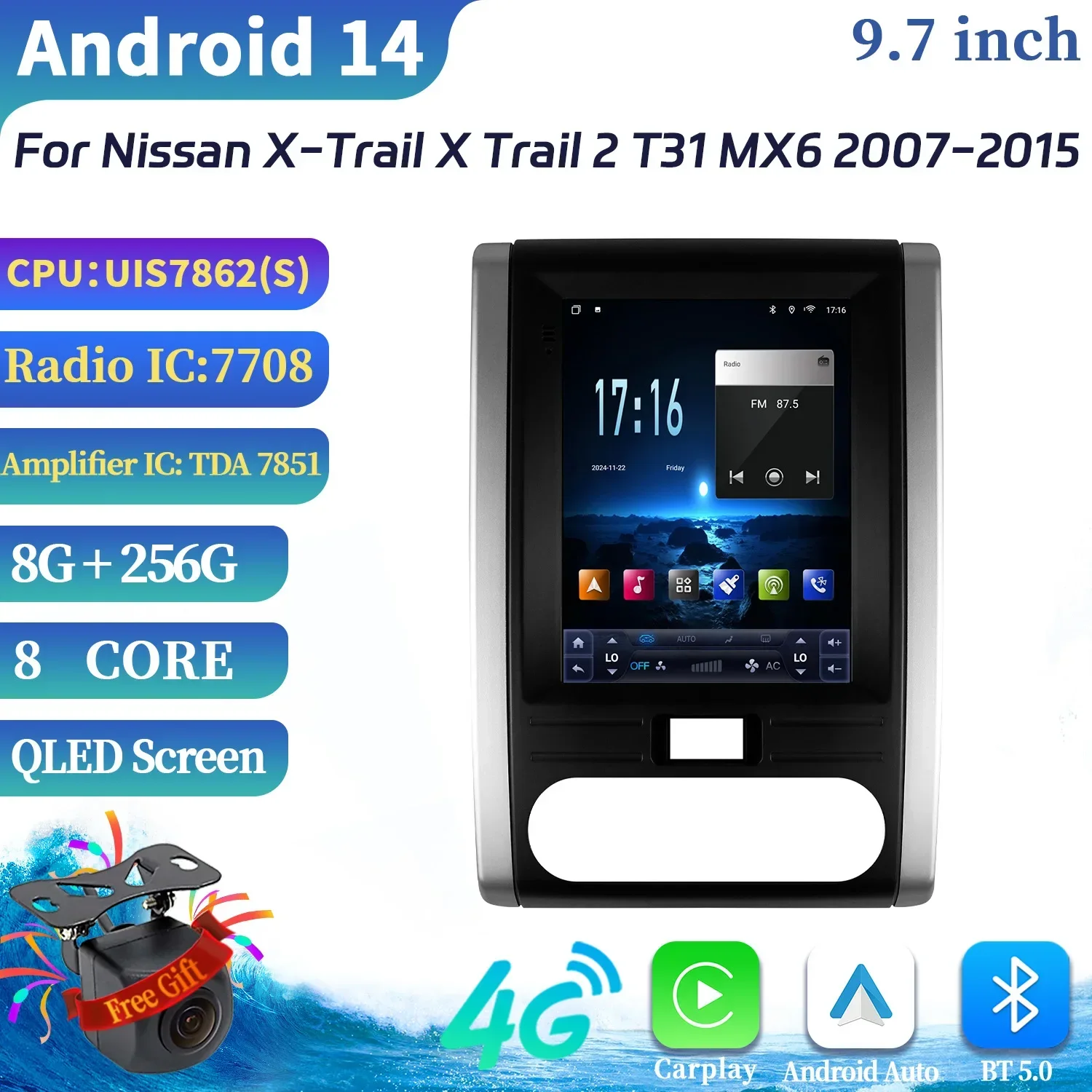 

9.7"Android 14 For Nissan X-Trail X Trail 2 T31 MX6 2007-2015 Car Radio Multimedia Video Player Navigation 4G GPS navigation